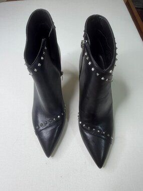 Marc Fisher Black Studded Ankle Boots Size 6M Leather Pointed Toe Heels